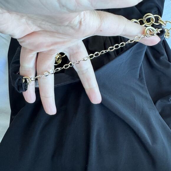 CACHE Women's Vintage Y2K Mini Black Gold Neckline Dress Size 6‎ /8 Ruched Side - Picture 3 of 10